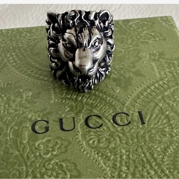 Gucci Jewelry - Gucci Lion Head Motif Ring Black Silver Size 13G (US 6.5) Full Inclusion